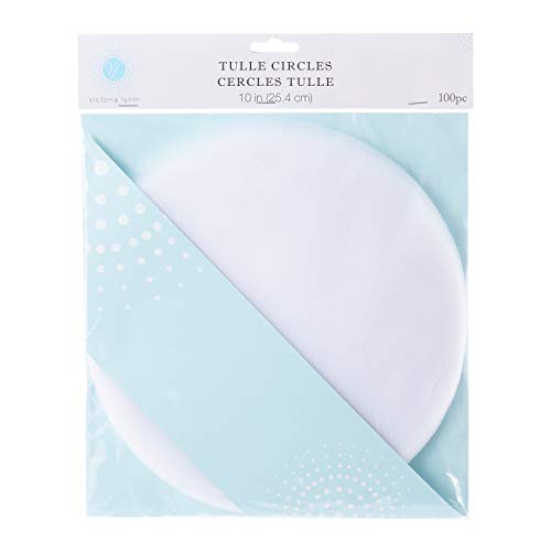 Darice, White Dec Tulle (100pc) – 10” Pre-Cut Circles – Perfect for Wedding, Shower Favors, Gifts – Fill with Wrapped Candies, Trinkets and More – Decorate with Ribbon, Florals