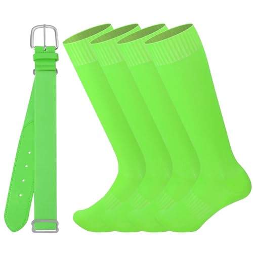 Ultrafun Kids Youth Baseball/Softball Socks and Belt Combo Set for Boys Girls (US Alpha Medium Regular Neon Green)
