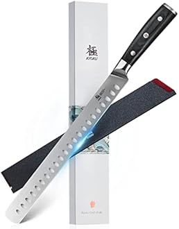 KYOKU 12" Slicing Knife, Samurai Series Brisket Knife for Meat Cutting with Pakkawood Handle, Japanese High Carbon Steel Meat Carving Knife for BBQ Brisket Turkey Ham Rib Roast Beef with Sheath & Case