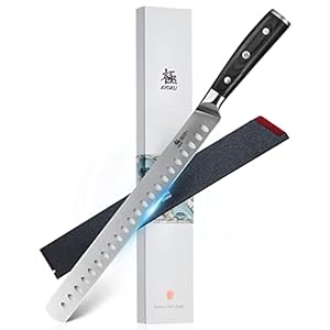 KYOKU 12″ Slicing Knife, Samurai Series Brisket Knife for Meat Cutting with Pakkawood Handle, Japanese High Carbon Steel Meat Carving Knife for BBQ Brisket Turkey Ham Rib Roast Beef with Sheath & Case