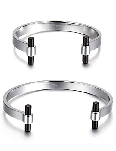 WISTIC Couples Lovers Sweetheart Open Simple Adjustable Cuff Bracelets Declaration of Love Oath Promise Polished Chunky Bracelet Stainless Steel Gold Rose Gold Silver Plated Bangle for Women and Men (Love Couple Silver)