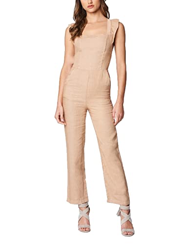 [BLANKNYC] Womens Luxury Clothing Linen Jumpsuit with Ruffle Straps, Comfortable