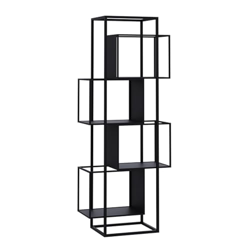 JKJZSALJ Estantería Creativa Y Sencilla De Acero con Diseño Geométrico, Organizador De Revistas De Pie, para Salón, Dormitorio Y Oficina, con Capacidad para 100 Kg, Color Negro, 4 Niveles.