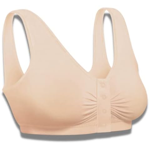 Comfort Finds Snap Front Sports Bra – Women’s Snap Closure Bra - Wirefree Lightweight Comfort Bra - 2 Pack (Small, Tan) Cover