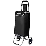 Carro de la Compra 2 Ruedas, Carrito Compra Plegable de Aluminio con Bolsa Oxford Desmontable, 34 L, Negro
