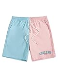 COZYEASE Men's Graphic Print Colorblock Elastic High Waist Drawstring Casual Summer Shorts with Pocket Multicolor Blue Pink M