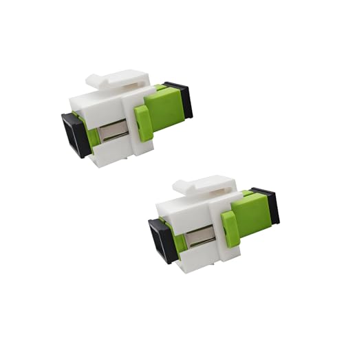 JOVXIAZ 2-Pack SC Singlemode Fiber Optic Keystone Coupler – Angled Green Snap-in Adapter for Wall Plates and Patch Panels, Low Insertion Loss, with Dust Caps