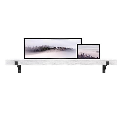 Image of Master & Co. Modern Floating Fireplace Mantel with Black Metal Brackets, Long Floating Shelves for Wall Decor, 72 inches, White Woodgrain