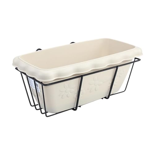 Milageto Plantador Colgante para barandilla de balcón con macetas con Canasta de Planta de Estante de Bandeja Decorativa para la barandilla de jardín de la, Beige Y Negro