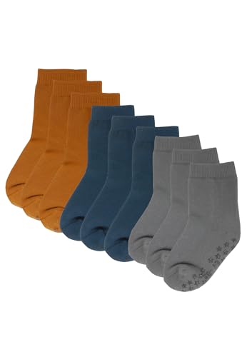 YALION Chaussettes antidérapantes en coton pour enfants de 1 à 2 ans, 2 à 3 ans, 3 à 4 ans, 4 à 5 ans, jaune terre + bleu marine + gris, 4-5 Jahre