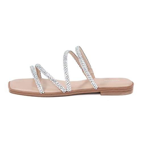 vodvob Women's Rhinestone Flat Sandals Slip on Memory Foam Sandals Open Toe Slide Sandals2