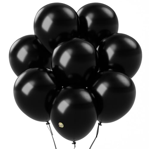 Image of AFTERLOON Biodegradable Natural Rubber Latex Balloons 24 pcs Onyx Black 10 Inch, Plastic-Free Alternative Matte Color Durable Thickened Extra Strong Helium Float, ballon Globos Decor De Fiestas Kids
