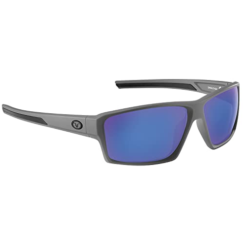 Flying Fisherman Windley Polarized Rectangular Sunglasses, Matte Gray Frame/Smoke-Blue Mirror Lens, Medium