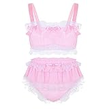 inlzdz Men's Sissy 2 Pieces Lingerie Set Ruffled Lace Crop Top Girly Skirted Panties Nightwear...