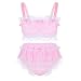 inlzdz Men's Sissy 2 Pieces Lingerie Set Ruffled Lace Crop Top Girly Skirted Panties Nightwear (X-Large, Pink)