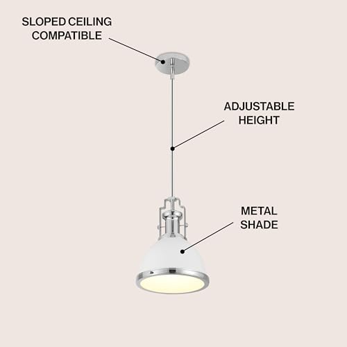 Image of JONATHAN Y Homer Industrial Dome Pendant 10 inch, White /Chrome