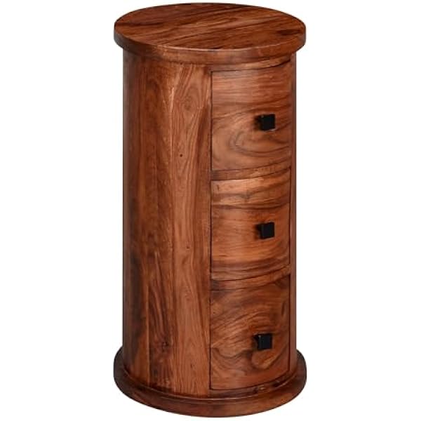 FineBuy Design Kredens Sheesham lite drewno Ø 35 cm | Szafka z szufladami | Wąska szafka boczna, solidna | Mini komoda okrągła