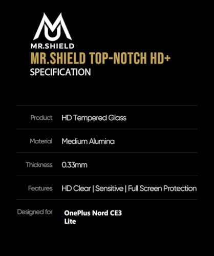 Image of Mr.Shield Top-Notch HD+ Tempered Glass Screen Protector Guard for OnePlus Nord CE 2 lite, Case Friendly [1 Pack]