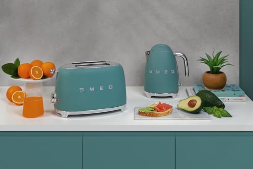 Image of SMEG 2 Slice Toaster with 6 Presets and Defrost Function and Removable Crumb Tray (Jade)