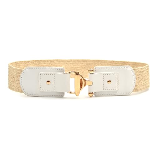 Braided Straw Belt With Secure Gold Clasp Lightweight Breathable Elastic Waistband For Dresses Formal Wear Girdle Breathable