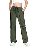 HASMES Girls Cargo Pants Kids Lightweight Hiking Pants Water Resistant Joggers with Pockets 7-15Y Green