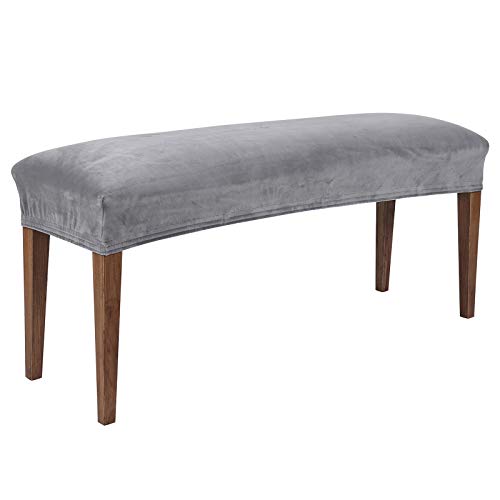 Colorxy Velvet Spandex Bench Covers for Dining Room, Stretch Bench Slipcover, Removable Washable Bench Protector for Living Room, Bedroom, Kitchen (Sliver Gray)