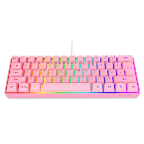 Image of Snpurdiri 60% Wired Gaming Keyboard, 61 Keys RGB Backlit Ultra-Compact Mini Gaming Keyboard for PC /Mac Gamer, Typist, Travel, Easy to Carry on Business Trip(Pink) | Backlit Ultra-Compact Mini Gaming Keyboard for PC /Mac Gamer, Typist, Travel, Easy to Carry on Business Trip