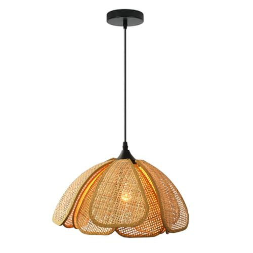 Suspension en bambou et rotin tressé main lustre bohème beige
