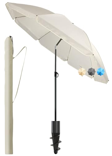 4smile Sonnenschirm Strand mit Schirmhülle, Beige - UPF 50+ Strandschirm Ø180 cm mit sicherem Sonnenschutz Strand, Strandschirm windfest stabil - Ideal als Balkon Schirm, Gartenschirm