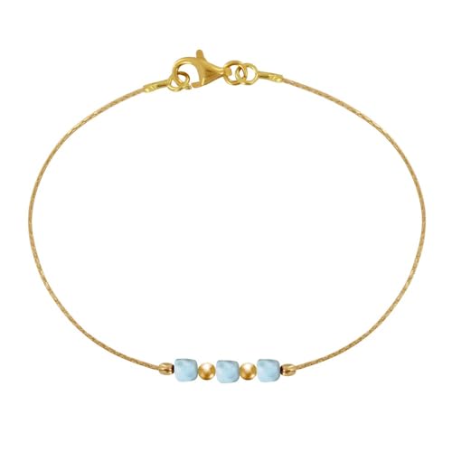 LES POULETTES BIJOUX - Gold Filled Armband Drei Kleinen Larimar Würfel - taille 16 cm