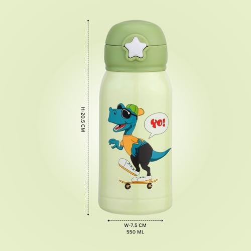 Image of CLAY CRAFT VACBOTT Vaccum Bottle, Kids Double Walled 18 Hours Hot and 24 Hours Cold Water Bottle, 550ML (Yo) Steel Water Bottles for School, Office, Home, Gym, Leakproof, Rust Free Steel Bottle