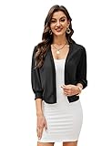 Maintain Vigour Damen Bolero Festlich 3/4 Ärmel Chiffon Jacke Elegant Shrug Cardigan auf Ärmelloses Kleid,Schwarz,XL