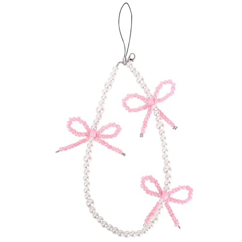 BOXOB Bow Phone Charms, Pink Bow Pearl Beaded Phone Charm Cute Cellphone Accessories Pearl Bowknot Cellphone Charm Strap for Bag Keychain Camera