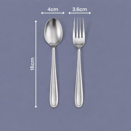 Image of Stainless Steel Table Spoons 16 cm | Mirror Finish | Rust-Resistant | Lightweight Daily Use Dinner Spoons | Dishwasher Safe | Cutlery Set for Home & Kitchen | Catering | Resturants (24 (Spoon+Fork))