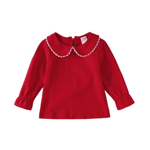 Image of MODNTOGA Kids Girls Basic Shirt Long Sleeve 3 Solid Color Doll Collar Tops Blouse