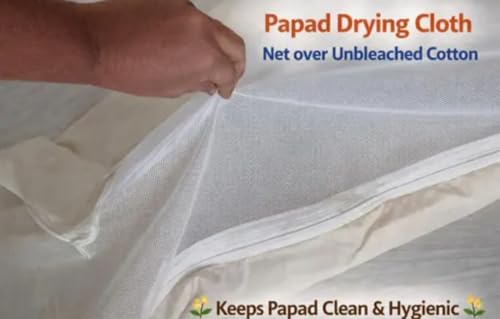Image of SRI Balaji TEX Premium Thin Cotton Cloth with Net Cover for Drying Papad, Vadagam & Millets | Breathable, Washable & Reusable Sun-Drying Sheet | Size: 29 x 36 Inches