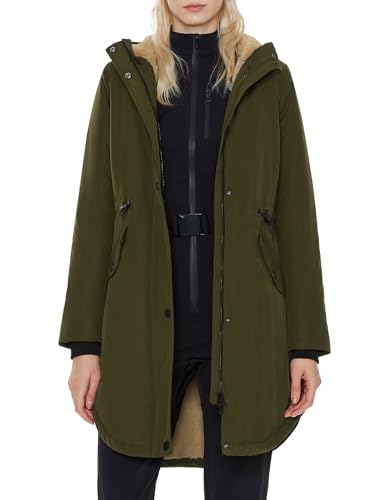 ELEZAY Damen Wintermantel Fleece Gefüttert Parka Jacke mit Kapuze Mittellang Warme Freizeitjacke, grün, L