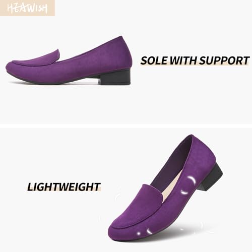 Image of HEAWISH Women's Loafers Slip on Low Heel Shoes,Closed Toe Pumps Dress Shoes,Casual Loafer Work Flats Wedding Shoe