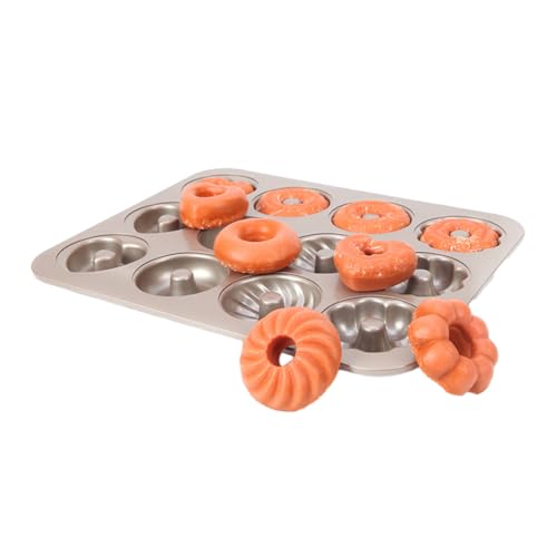 CANDeal 12 Cavity Nonstick Coating Donut Pan For Oven Baking, Carbon Steel Mini Fluted Cavity Cake Baking Tray,Doughnut Bakeware For Making Dessert At Home