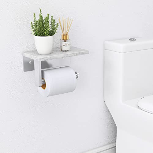 Gypie Brushed Nickel Toilet Paper Holder With Natural Marble Shelf, Screw Wall Mounted, Tissue Roll Holder For Bathroom Washroom #TOP1