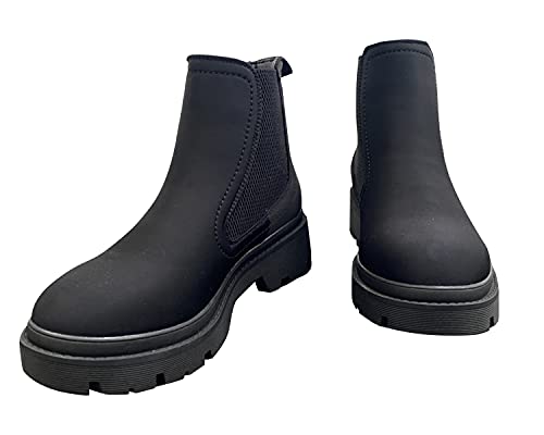 Isomei Women's Chelsea Ankle Boots Platform Chunky Low Heal Basic Bootie (Black,8) #TOP3