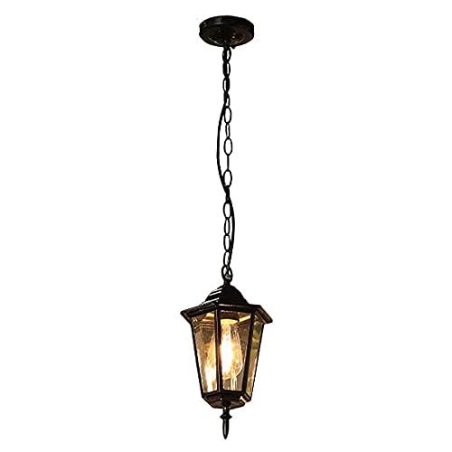 E27 Ip23 Black Waterproof Glass Lantern Balcony Eaves Chandelier Outdoor Suspended Rainproof Lighting Luminaire Hanging Lamp Glass Lantern Grape Rack Villa Park Ceiling Light PE