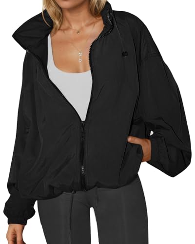 Yousify Womens Waterproof Rain Jackets Lightweight Zip Up Raincoat Outdoor Hiking Hooded Windbreaker with Pocket
