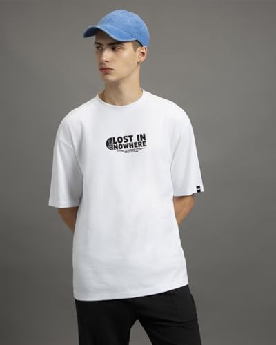 Image of Bewakoof Men's Cotton Printed Oversized Fit Half Sleeve Round Neck T-Shirt | Casual Wear | Street Wear | Oversized t Shirt for Men Cotton | Baggy