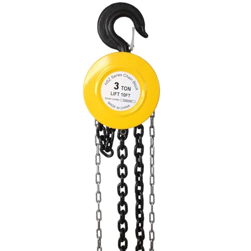 HOYOC Hand Chain Hoist 2 Ton (4400Lbs) 10ft Manual Chain Block Hoist with 2 Heavy Duty Hooks, Industrial Grade Steel Structures for Warehouse Building Automotive Machinery,Yellow
