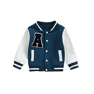 Baby Boy Girl Varsity Jacket Contrast Color Baseball Jacket Outwear Long Sleeve Button DownLetterman Jacket Coat