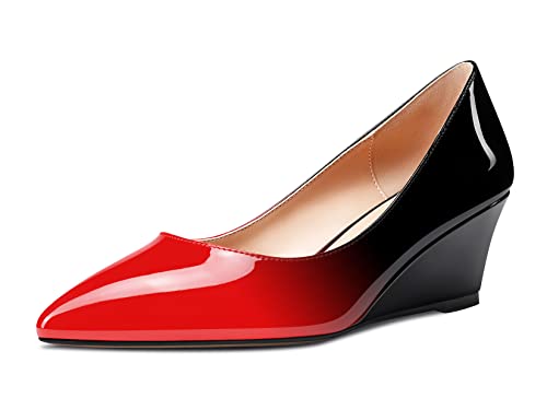 Aachcol Women Wedge Pumps Mid Heels Pointed Toe Slip-on Wedding Party 2 Inches