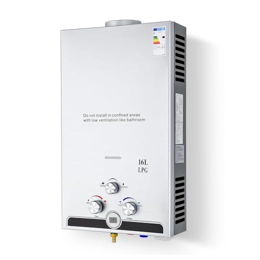 VONLUCE 16L Calentador Gas Butano Instantáneo Certificado CE EN416 Calentador de Agua para Acampar Temperatura Ajustable Protección Viento Fuerte
