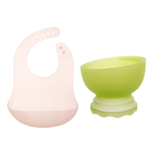 Olababy 100% Silicone Steam Bowl | Fold N Go Silicone Baby Bib w Travel Case (Coral)