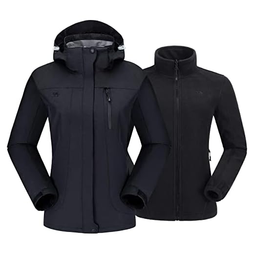 CAMEL CROWN dam 3-i-1 vattentät utomhusjacka, vindtät skidjacka med avtagbar fleece varm jacka, damer vinterrock med huva och fickor för bergspromenad camping snowboard Svart XXL (Label) = XXXL (EU)